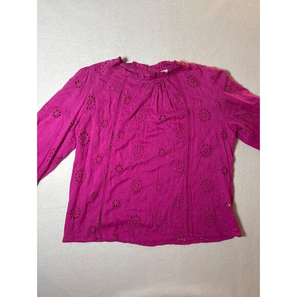 Artelier Long Sleeve Fuchsia Eyelet Blouse Womens L - Picture 7 of 10